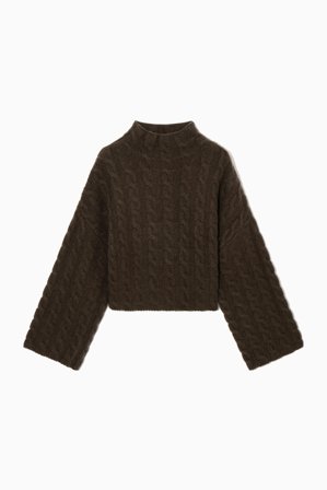 COS Women's Cable-Knit Yak Turtleneck Jumper in Brown