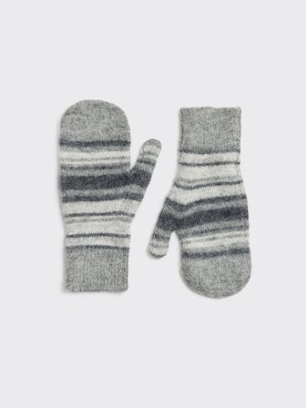 Holzweiler - Fluffy Alpaca Stripe Mittens - Grey Stripe - XS/S