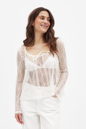 NA-KD - Topp i blonder med vide ermer - Fest-topper - Offwhite - XL