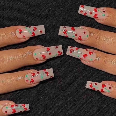 Valentinsdagspress-on-naglar Långa Kista Falska Naglar Rhinestone Falska Naglar Artificiella Fulltäckande Falska Nagelspetsar för Kvinnor och Flickor 