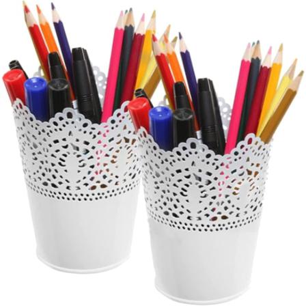 2 Stycken Rund Ihålig Plåtblommahink Kosmetisk (vit)