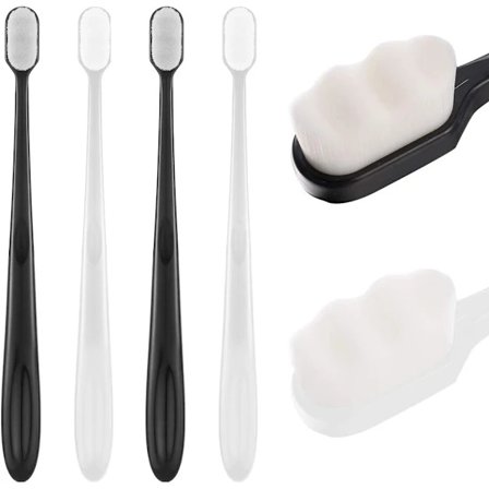 4 st Mjuk tandborste för vuxna, Micro-Nano Manuell tandborste med 20 000 borststrån för känsligt tandkött, vuxna och barn (Svart+Vit)