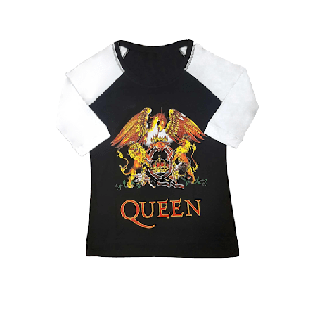 Queen Dam T-shirt med Klassisk Vapen, Raglan, 3XL, Svart/Vit