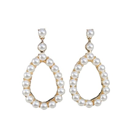 Complement Hängande Örhängen I Oval Form Med Vita Pärlor Dam Vit