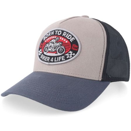 Born To Ride - Grå trucker Keps - Biker 4 Life Patch Light Grey/Black/Charcoal A-frame Trucker @ Hatstore
