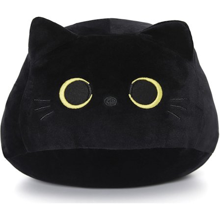 Katt Gosedjur Svart Plysch, Fet Katt Kawaii Kudde, Mjuk Söt Plysch Lumbar Ryggkudde Dekoration
