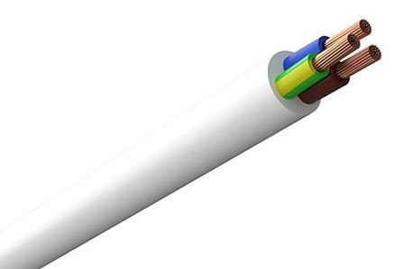 Lampettkabel 3G0,75 hvit 5m