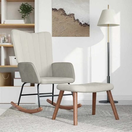 vidaXL Gungstol med fotpall Gräddvit sammet