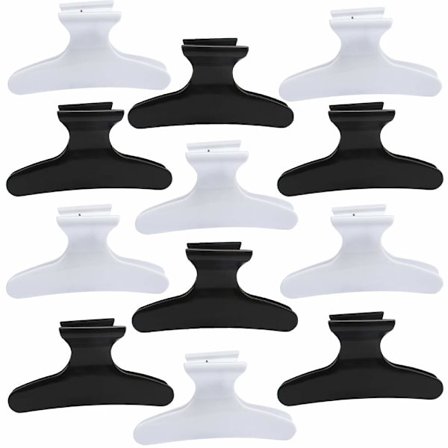 Hårstyling clips, sektionering, 12-delt sæt, sorte og hvide sommerfugleclips, hårclips til styling, sektionering, klipning og farvning af hår.