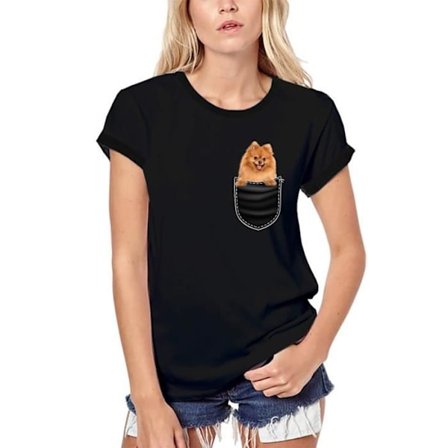 Ekologisk t-shirt för damer för älskare av söta Pomeranian-hundar i fickan – Söt Pomeranian-hundälskare i fickan – Vintagesvart T-shirt
