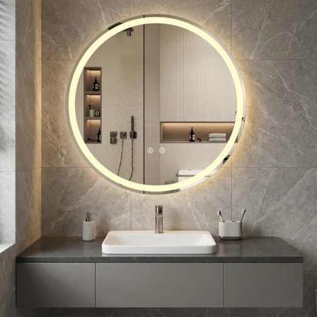 COSTWAY LED Spejl Badeværelse 70 x 70 cm med Justerbar Lysstyrke, Hukommelsesfunktion, Antidugfunktion, til Værelse Entré