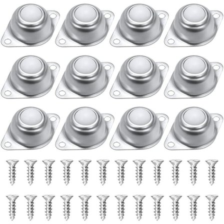 Kuglelejer til møbler, sæt med 12 kugleoverførsler, nylon og rustfrit stål kuglelejer, med 24 skruer, til skydekufferttrolley, møbler, kørestol 