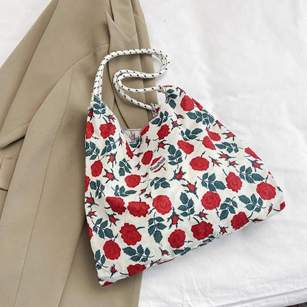 Japan og Sør-Korea Instagram Blomsterstoffveske Stor Kapasitet Håndskulderveske Trekkstreng Handlepose Frisk Stoffveske Student Skulderveske Style 3