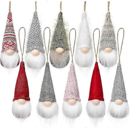 Julgranshängande Tomtar Ornament Set Om 10, Svenska Handgjorda Plysch Tomtar Santa Elf Hängande Hemdekorationer Juldekor