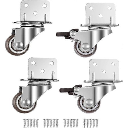 4-pakning svingbare hjul, møbelhjul, hjul med brems, L-monteringsplate 25 mm