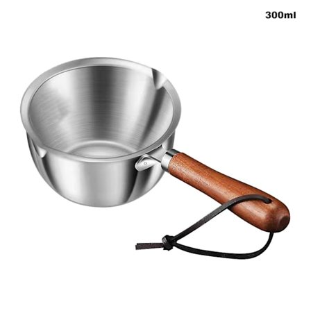 Smørsmelter i rustfritt stål med trehåndtak - liten kaffekanne