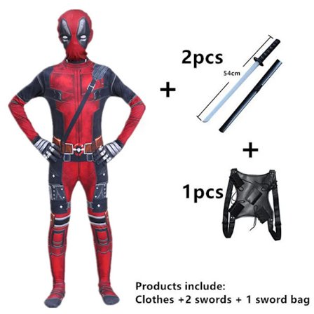 Deadpool Kostume Superhelt Cosplay Kostumer Superhelt Børne Bodysuit 3D Stil Halloween Cosplay Kostumer Sværd Taske 6 6 6 6 130CM