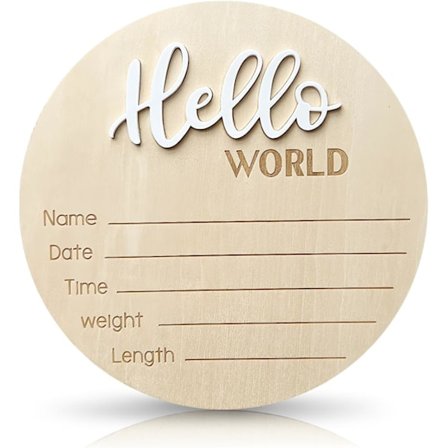 Nyfödd Ankomstskylt, 15 cm Trä Hello World Skyltar Baby Välkomstskylt, Hello World Barnrumsinredning Skylt för Baby, Nyfödda Pojkar och Flickor Gåva