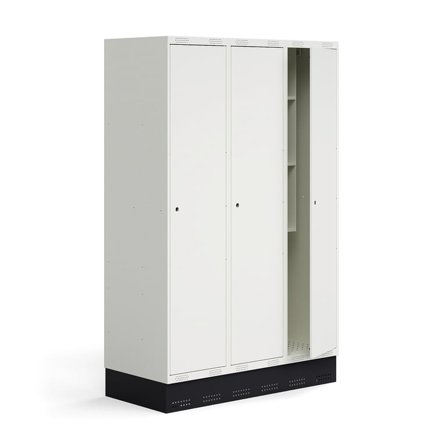 Skab til skoleelever ROZ, 3 moduler, 3 døre, inkl. sokkel, 1890x1200x550 mm, hvid