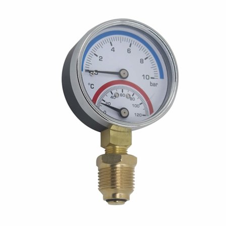 Termomanometer 80mm Manometer Trykk Tempatura Termometer Kjele Varme Radial Tråd (80mm 0-16bar 1/4")