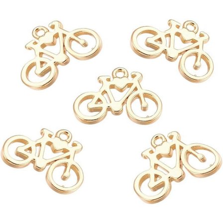 5 stk. Guldbelagte Messing Charms Ægte 18K Guldbelagte Cykelvedhæng til Halskæde Øreringe Smykkefremstilling 13 mm Bred