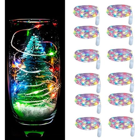 12 kpl Värikkäitä valonauhoja, 2 m 20 LEDiä LED-valonauhat, vedenpitävät mini-LED-valonauhat häihin, jouluun, makuuhuoneen valonauhat