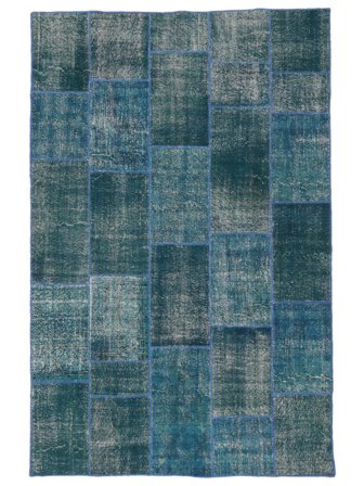 Handgeknoopt Patchwork Vloerkleed 198X306 Donkerblauw/Zwart