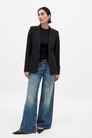 NA-KD Weite Jeans mit niedriger Taille und Nahtdetails - Low Waist Jeans - Blau - EU 38