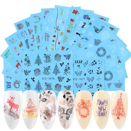 16 st Nail Art Stickers Jul Spetsklistermärken Snöflingor Julgran Älg Nagelklistermärken DIY Vattendekaler Överföringsreglage Manikyrverktyg