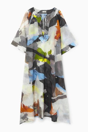 COS Women's Printed Tie Detail Kaftan Dress in Black