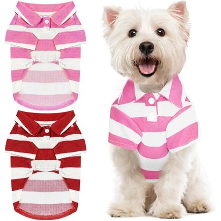 IC 2-pakks stripete hundskjorter Pustende pikétrøyer for små og mellomstore hunder Katter Jente (Rosa+Rød, Stor)