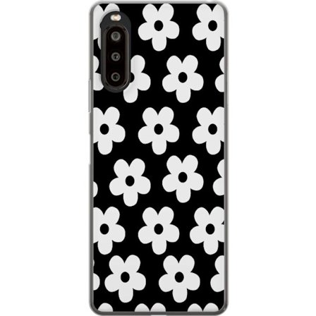 Yhteensopiva Puhelinkuori Sony Sony Xperia 10 II Mustavalkoinen kukkakuvio minimalistisessa skandinaavisessa muotoilussa, jossa voimakas kontrasti ja