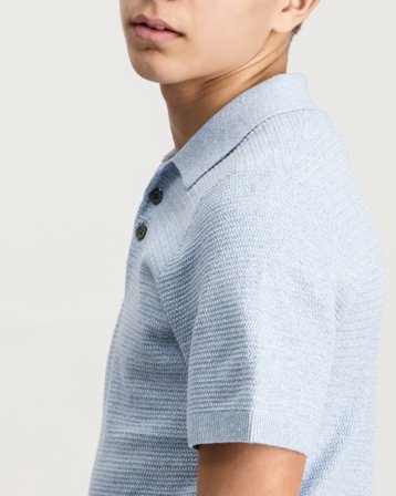Jack & Jones JPRBLURILEY KNIT POLO SS JNR Blå Poloshirts Dreng - Kids Brand Store