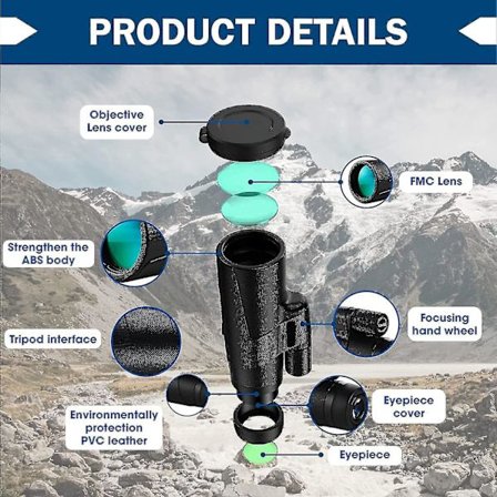 12x50 Högupplöst Monokulärt Teleskop, Bak-4 Prisma Vattentät Mono