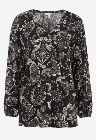 Cellbes of Sweden - Mønstret jerseytunika med dekorativt læg i sort / paisley til damer i størrelse 46/48