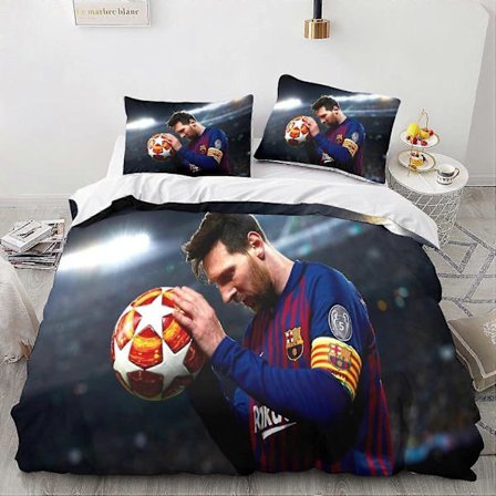 PIN1206 Leo Messi Påslakanset Sängkläder 3-delars Set Påslakan Täcke Mikrofiber Polyester Täcke med Dragkedja Örngott Dubbel 200x200cm