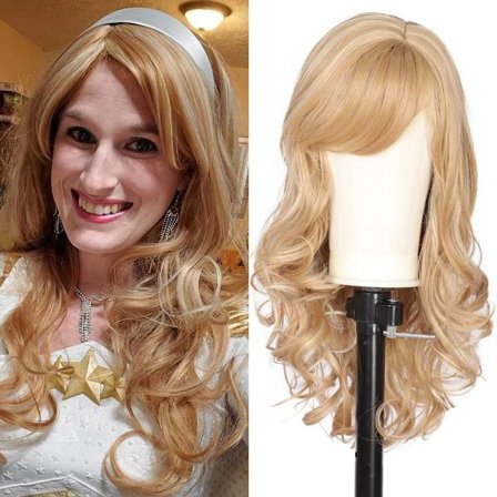 Kultainen pitkä kihara naisten peruukki