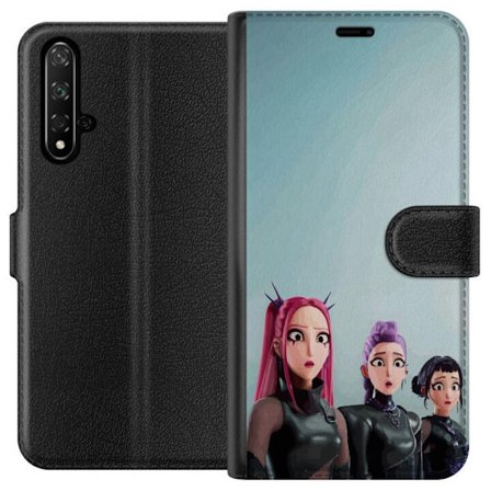 Kompatibel Tegnebogsetui til Honor Honor 20 Tre animerede kvinder med farverigt hår i futuristisk stil og overraskede udtryk