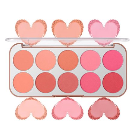 Blush Palette, 10-farvers naturlig finish pudder blush, opbyggelig langtidsholdbar formel til alle hudtyper og daglig brug