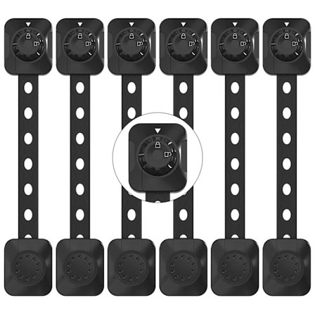 Justerbare børnesikkerhedslåse, 6-pak børnesikre skabslåse, opgraderede selvklæbende dobbeltlåsesystemlåse til skabe, skuffer, garderobe (sort)