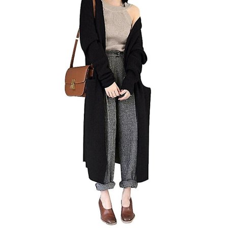 Dam vinter varm stickad kofta lång tröja stretch kappa ytterkläder