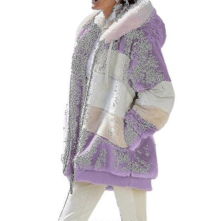 Dame Colourblock Langærmet Hætte Teddy Bear Fleece Jakke Vinter Varm Frakke