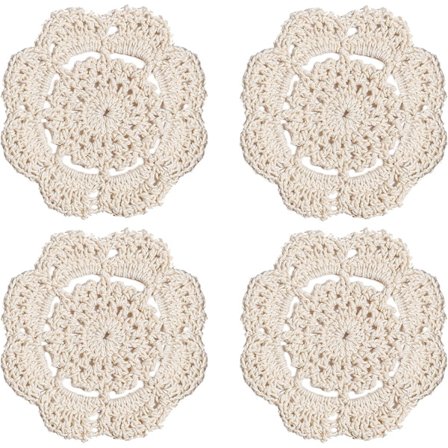 Spetsrunde Heklede Brikker, Håndlagde, 4 tommer, 4-pakning (Off-white) Off-white