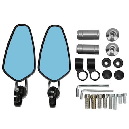 Motorcykel Bagudvendt Spejl Bakkeassistent Blåt Glas 360 Grader Drejelig Universal til 8MM/10MM Holder Sølv