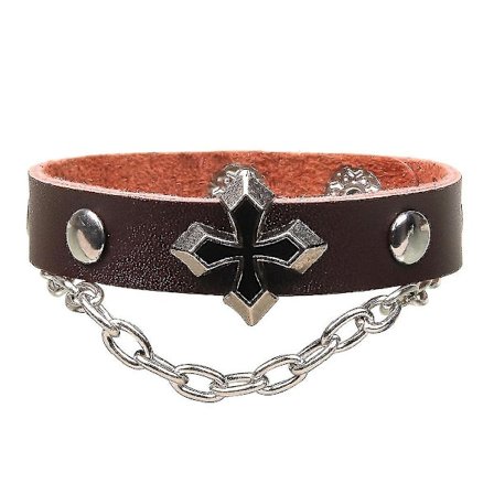 Läderarmband med kors i metall för män
