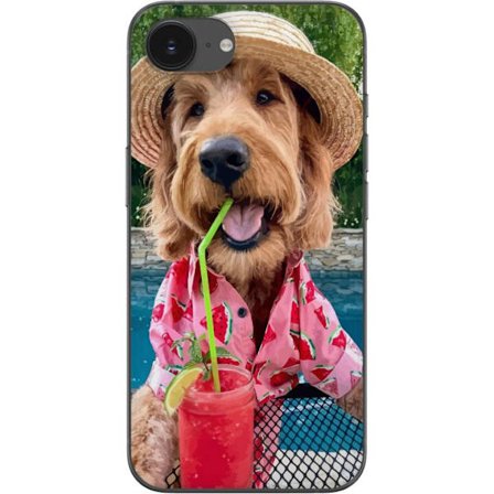 Kompatibel Mobilcover til Apple Apple iPhone 16e Sommerhund drikke motiv med glad hund i hat og lyserød skjorte drikker en smoothie ved poolen perfek