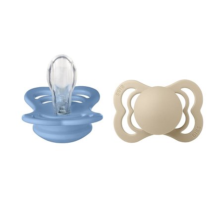 BIBS Pacifier Supreme Vanilla/Sky Blue 2-Pak Silicone Size 1, Børn & Forældre, Sutter, Silikonesutter