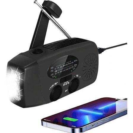 Nødradio med sveiv, bærbar solradio med AM/FM med 2000 mAh oppladbar powerbank, SOS-alarm, LED-lommelykt, dynamoradio, USB-mobil