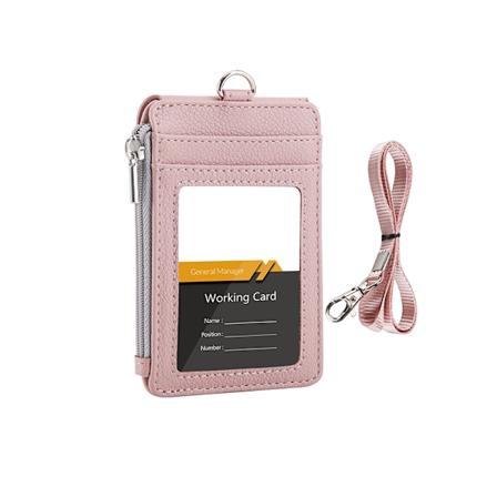 PU-nahkainen k yntikorttikotelo kaulanauhalla Vaaleanpunainen