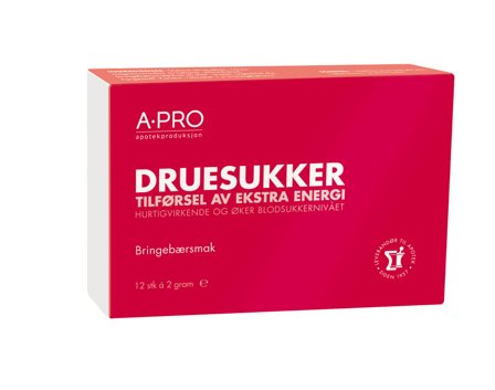 A-pro druesukker 2 g tabletter bringebærsmak 12 stk